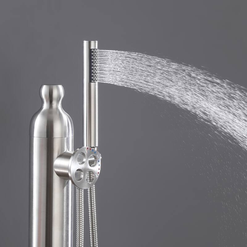 47"H Stainless Steel Floor Mounted Outdoor Shower Faucet with Footwash Spout