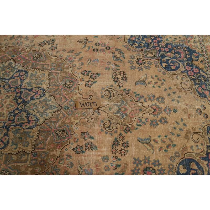 Mashad Persian Vintage Rug Hand-Knotted Traditional Wool Carpet - 9'7" x 12'10"