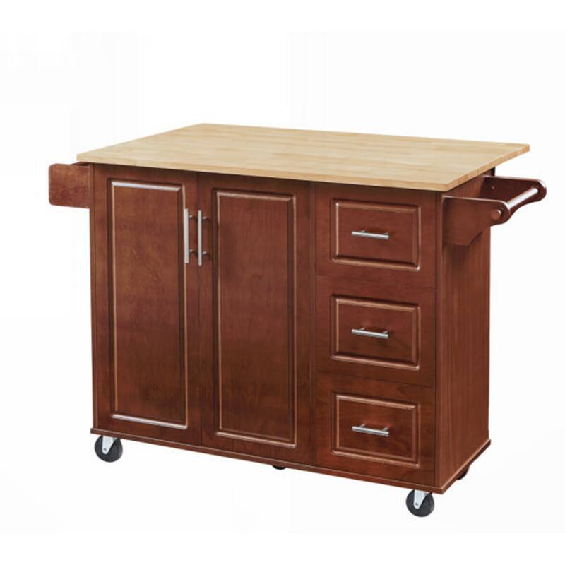 Kitchen Island with Drop Leaf Countertop, Rolling Kitchen Island Cart - Brown