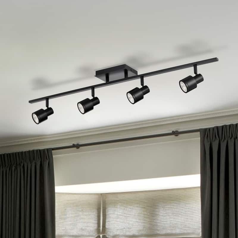 3 ft. 4-Light Matte Black Gimbal Head Track Lighting, Bulbs Included - Matte Black