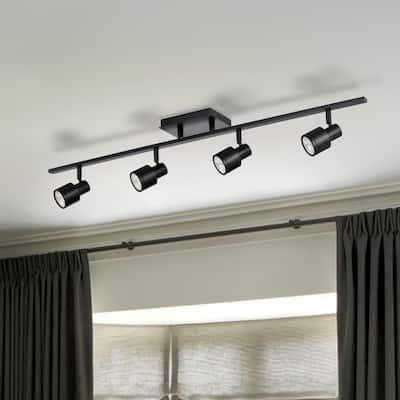 3 ft. 4-Light Matte Black Gimbal Head Track Lighting, Bulbs Included