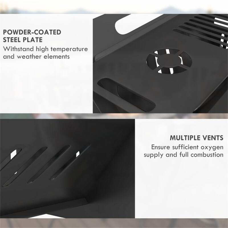 3-in-1 Portable Fire Pit Stove and Coffee Table Black Steel Outdoor Camping with Carry Bag - 16.25" L x 11.75" W x 8.75" H