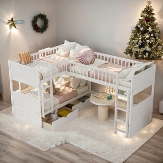 Modern Twin Size Bunk Bed With A Loft Bed Attached,With Two Drawers,For 3 Persons for Bedroom