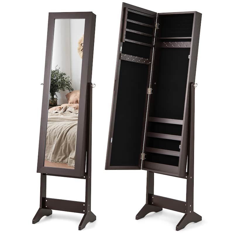 Gymax Jewelry Mirrored Cabinet Armoire Organizer Storage Box w/ Stand