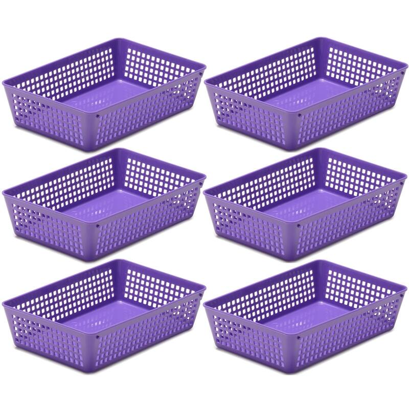 6-Pack Plastic Storage Baskets for Office Drawer, Classroom Desk - Purple