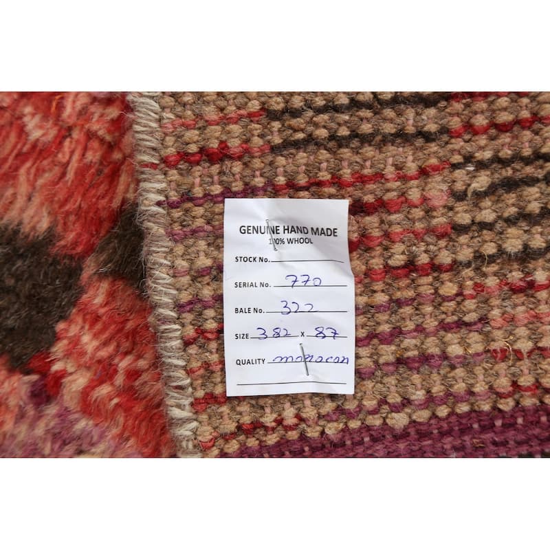 Modern Checkered Moroccan Oriental Wool Runner Rug Hand-knotted Carpet - 2'11" x 12'10"