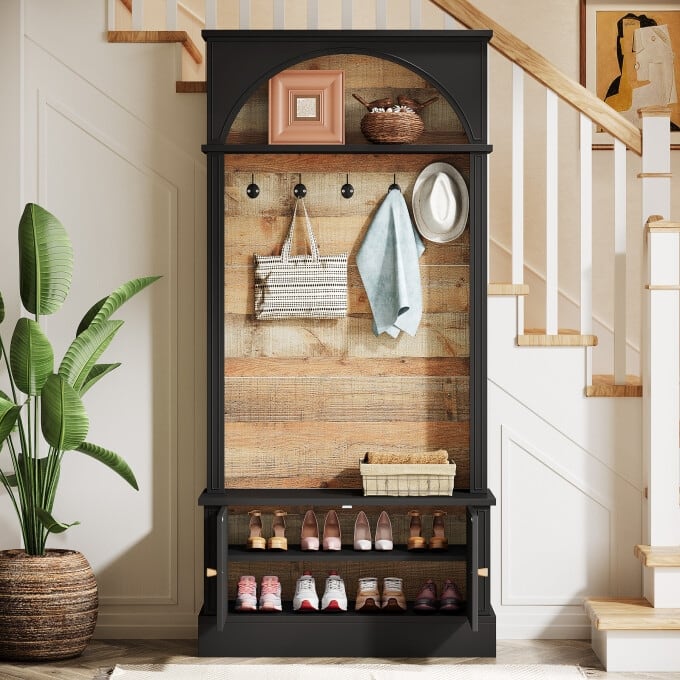 4-In-1 Hall Tree With Shoe Bench and Coat Rack for Entryway, Bedroom