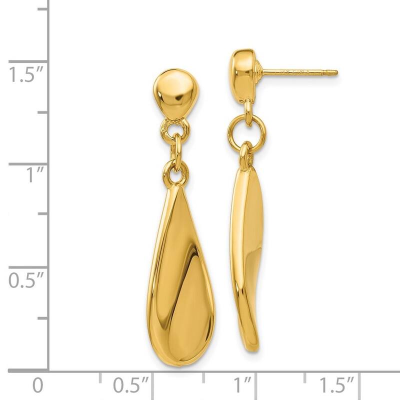Curata 14k Yellow Gold Polished Tear Drop Dangle Post Earrings 36x9mm