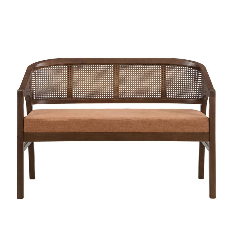 Christopher Knight Home - Curved Rubberwood Cane 46.25" Upholstered Loveseat