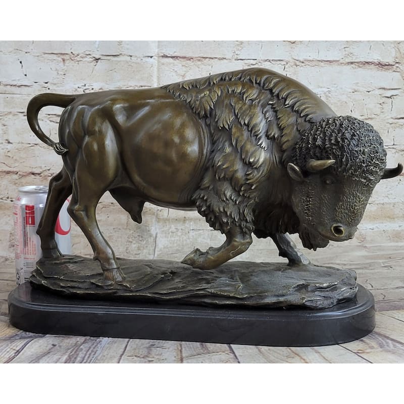 Large American Buffalo Bison Art Deco Sculpture Marble Base Figurine Figure Sale