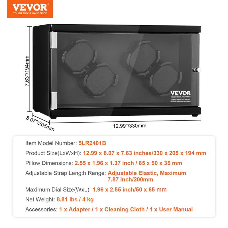 VEVOR Watch Winder with 1-8 for Men's and Women's Automatic Watches with Super Quiet Japanese Mabuchi Motors LED Lights