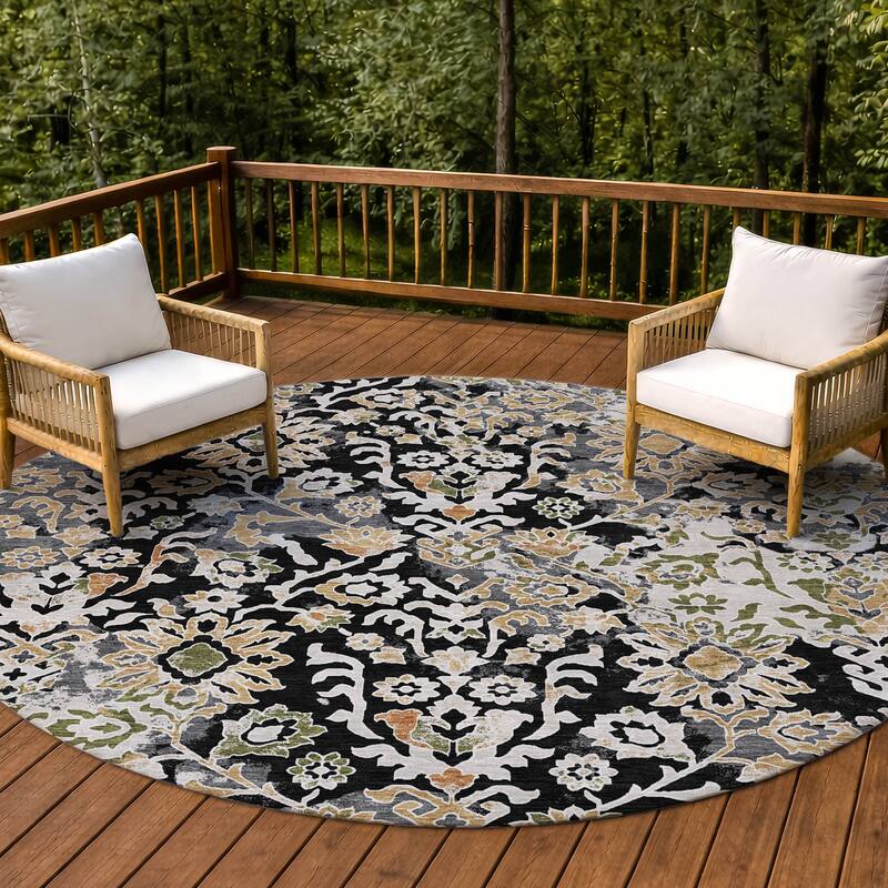 Machine Washable Indoor/ Outdoor Global Avon Chantille Rug - Black - 8' x 8'