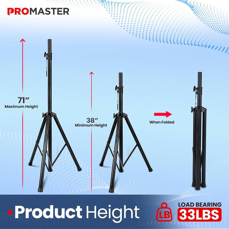 Tripod Speaker Stand - Universal and Telescopic Adjustable, Non-Slip Fleet, On-Stage and Studio-Quality Tripod Speaker Stand