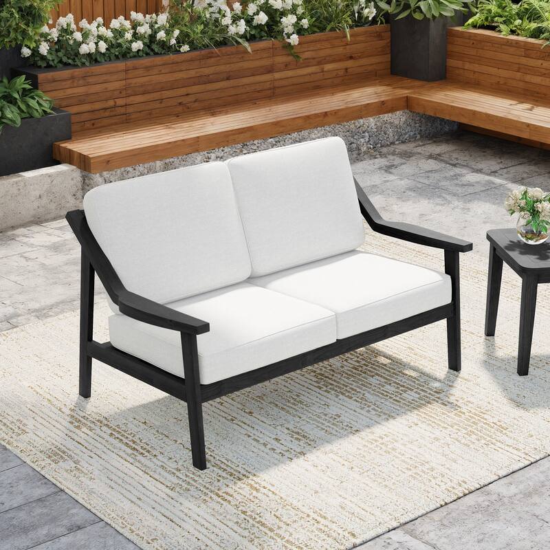 Solid Wood Outdoor Arm Chair Loveseat with Cushion