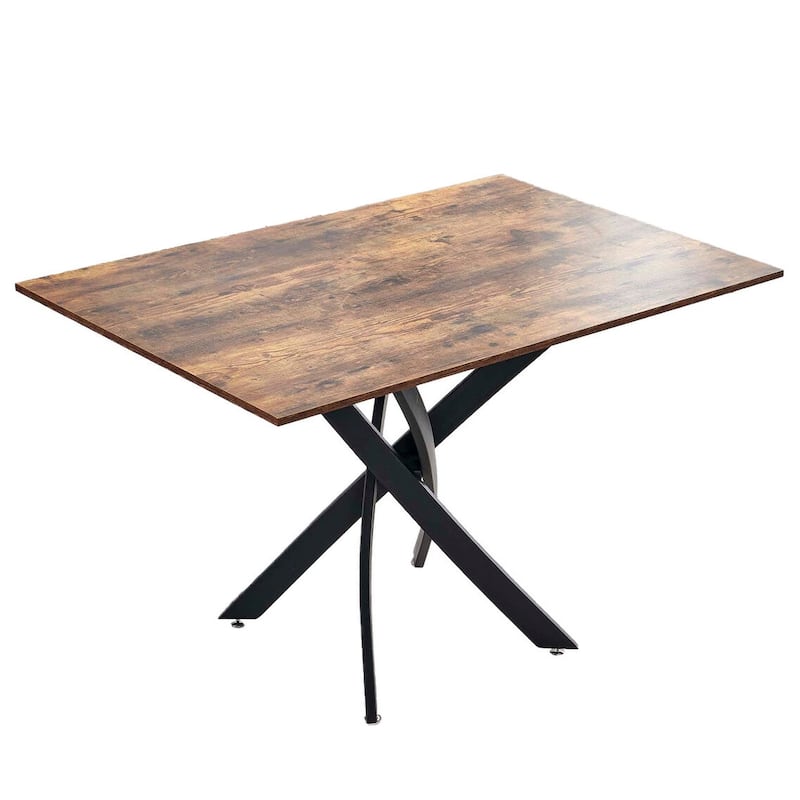 HomeRoots 47" Brown and Black Wood and Metal Cross Leg Base Dining Table - 47.2 in. x 29.5 in. x 31.5 in.
