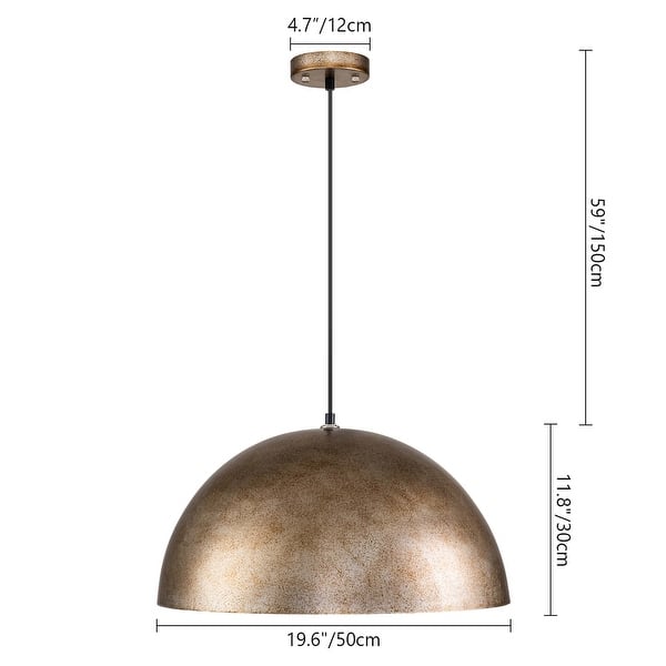 1-light Antique Silver Gold Leaf Metal Industrial Farmhouse Oversized Dome Pendant Light - 19.6 in.