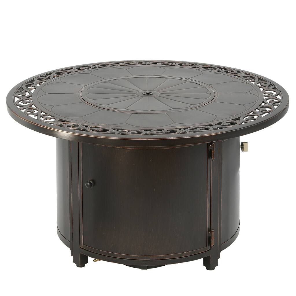 42" Round Propane Fire Pit Table with Filigree Top Border