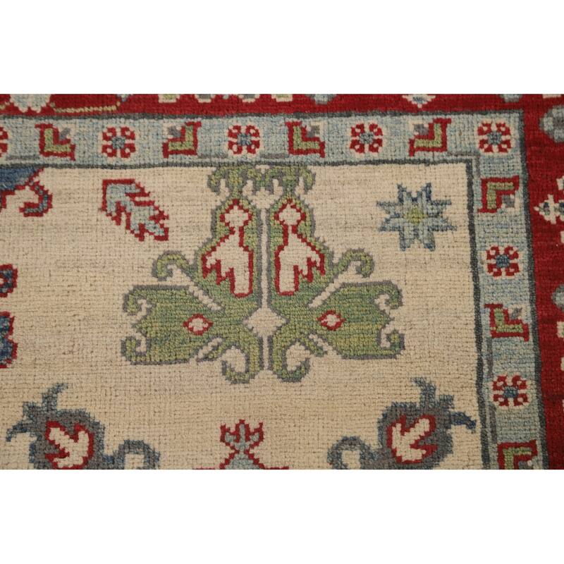 Ivory Kazak Area Rug Handmade Wool Carpet - 4'11" x 6'8"