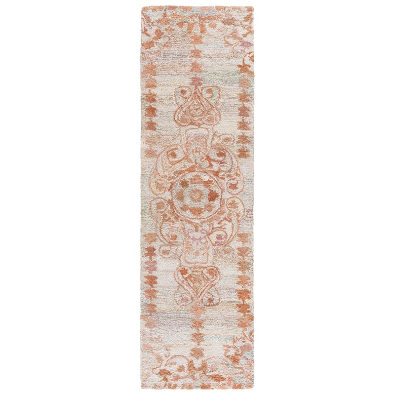 SAFAVIEH Handmade Marquee Elga Rug - 2'3" x 8' Runner - Orange/Beige