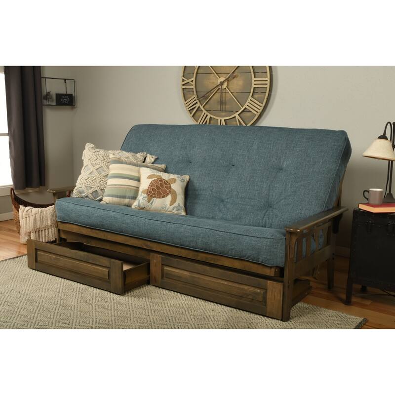 Somette Tucson Queen-size Storage Futon Set in Rustic Walnut Finish with Linen Mattress