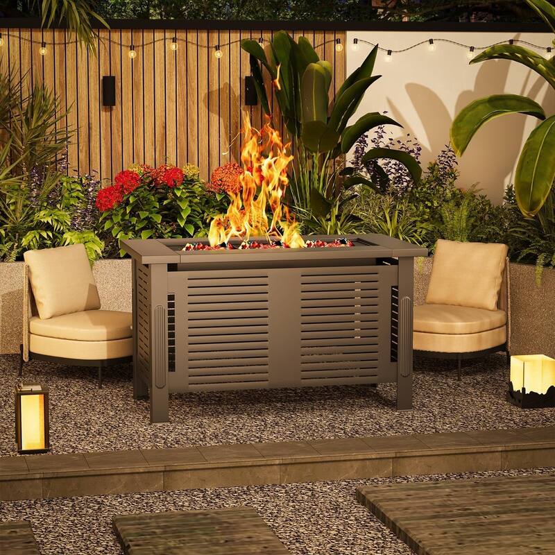 AECOJOY Outdoor Fire Pit Table, 43 Inch Wood Burning Grill Firepits, Metal Fireplaces with Waterproof Cover, 3 in 1 Fire Pits