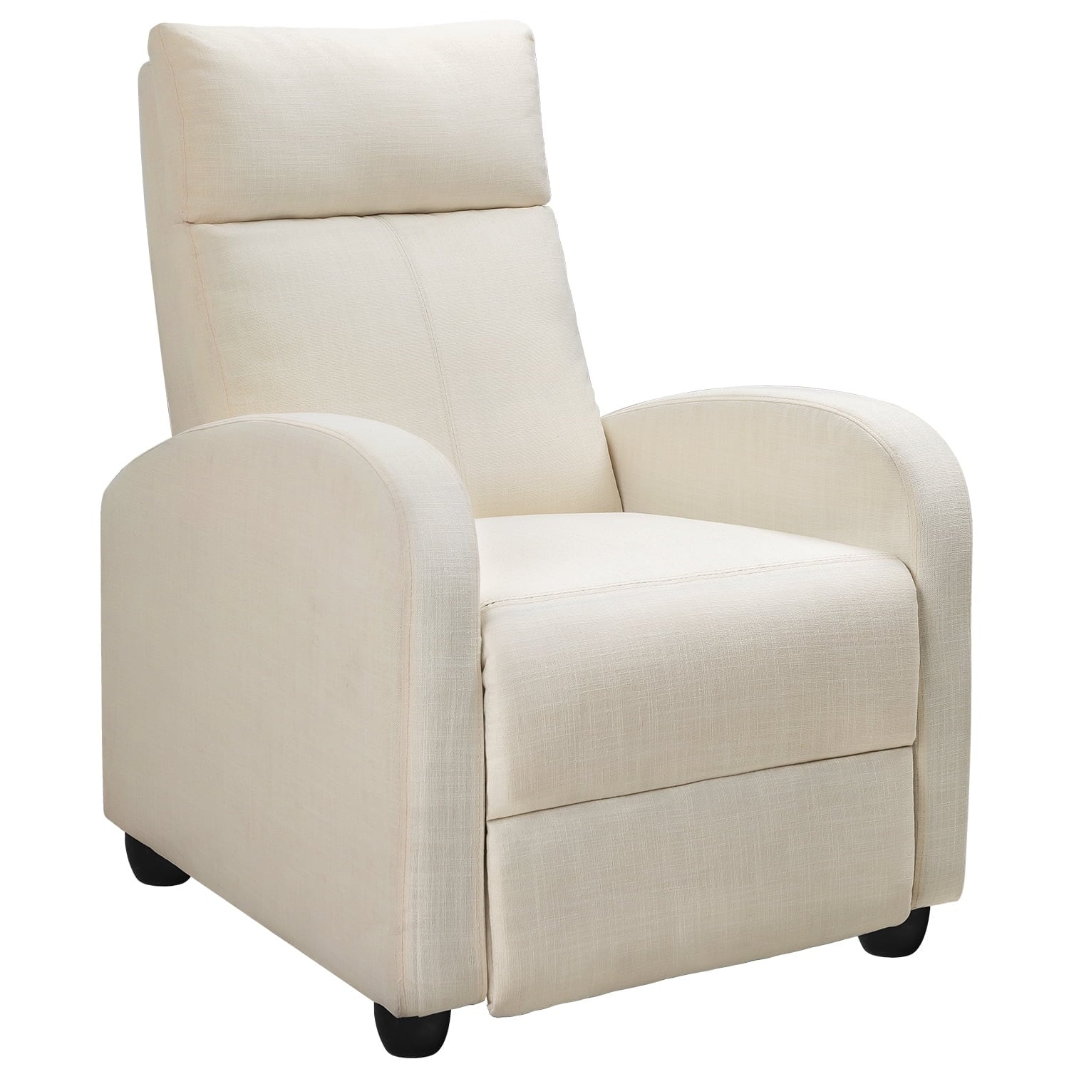 Beige Fabric Recliner Chair with Padded Seat and Backrest, Retractable Footrest, 27.6-inch Width