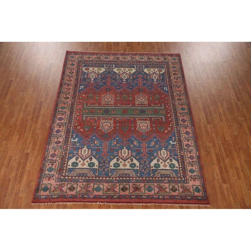 Geometric Red Sirjan Oriental Area Rug Handmade Wool Carpet - 7'11"x 9'11"