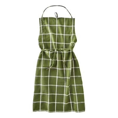 Classic Check Slub Bib Apron with Large Pocket and Waist Tie Green, One Size Fits Most, Machine Wash, Green