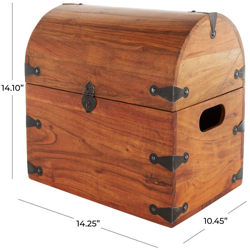 Brown Wood Handmade Arched Storage Chest Box with Black Metal Hardware