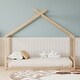 preview thumbnail 4 of 18, Montessori House-shape Bed Frame for Kids Toddler Floor Bed with Fence Headboard Footboard, Low Wooden Tent Bed Without Slats Natural - Full