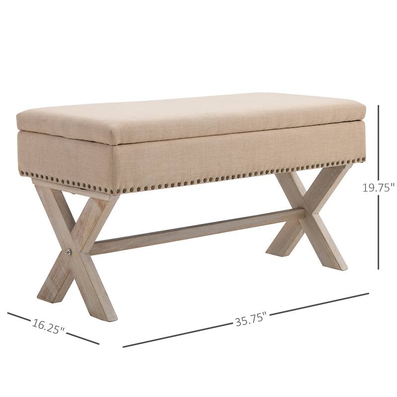 HomCom 35.75" Rectangle Fabric Shoe Bench Storage Ottoman with Soft Sponge Cushion, for Entryway or Living Room