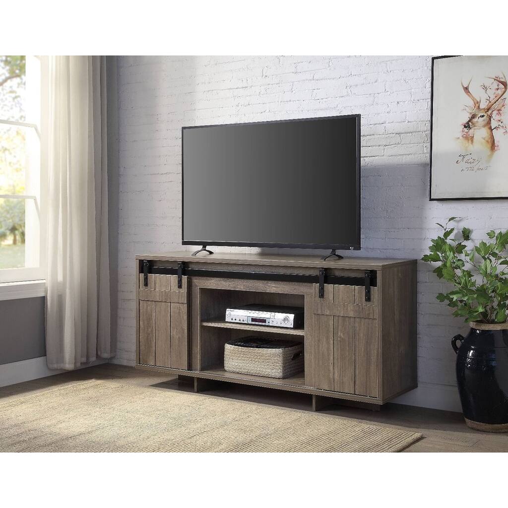 Bellarosa 60-Inch TV Stand with Sliding Barn Doors and Media Compartments, Farmhouse Style