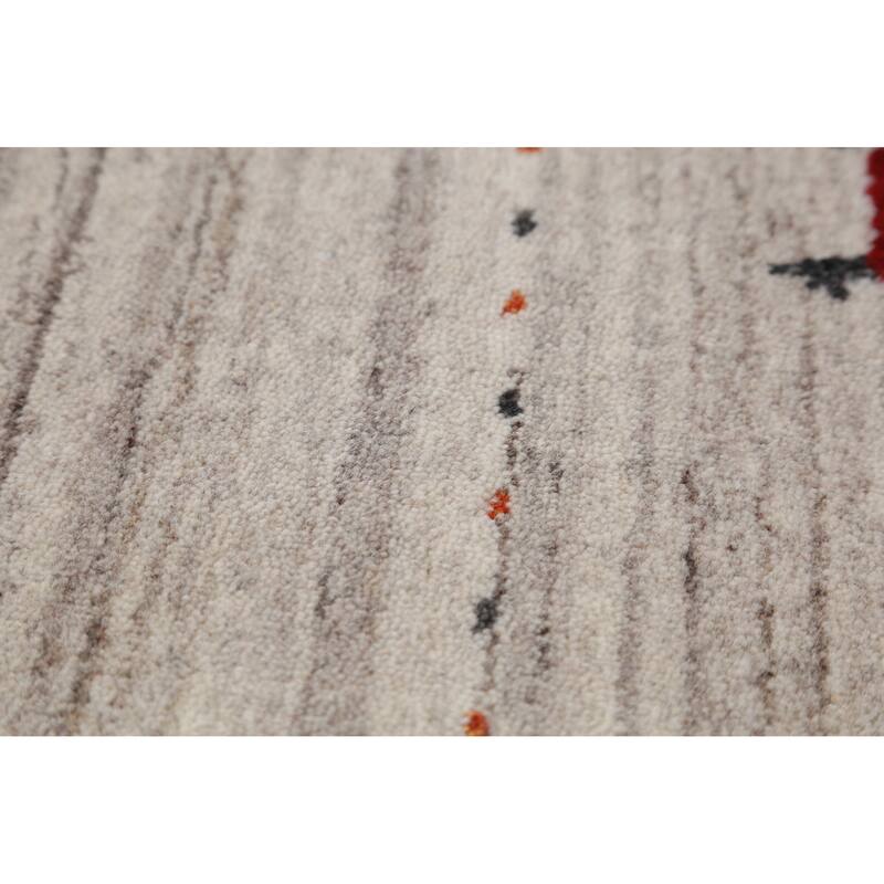 Hand Knotted Oriental 100% Wool Carpet Tribal Animal Pictorial Beige & Ivories Gabbeh Area Rug - 8' 10'' X 6' 3''