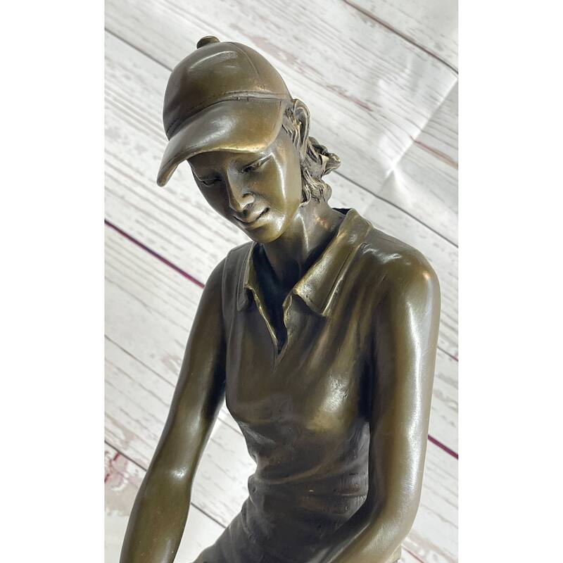 Female Golfer Bronze Metal Statue Sculpture Trophy Figure On Marble Base By Milo
