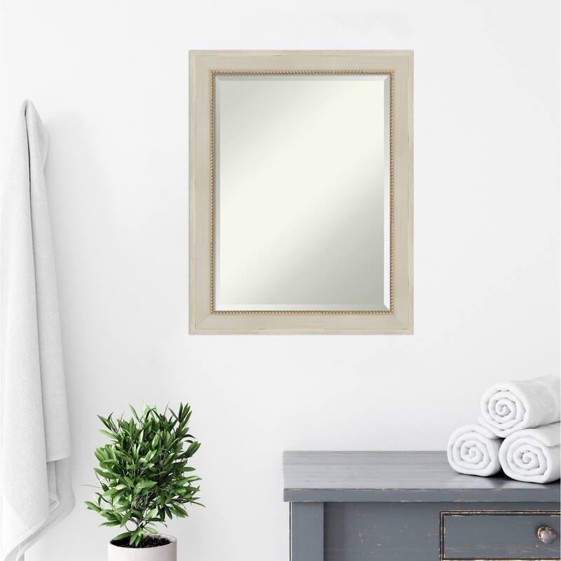 Beveled Wood Bathroom Wall Mirror - Parthenon Cream Frame - Parthenon Cream