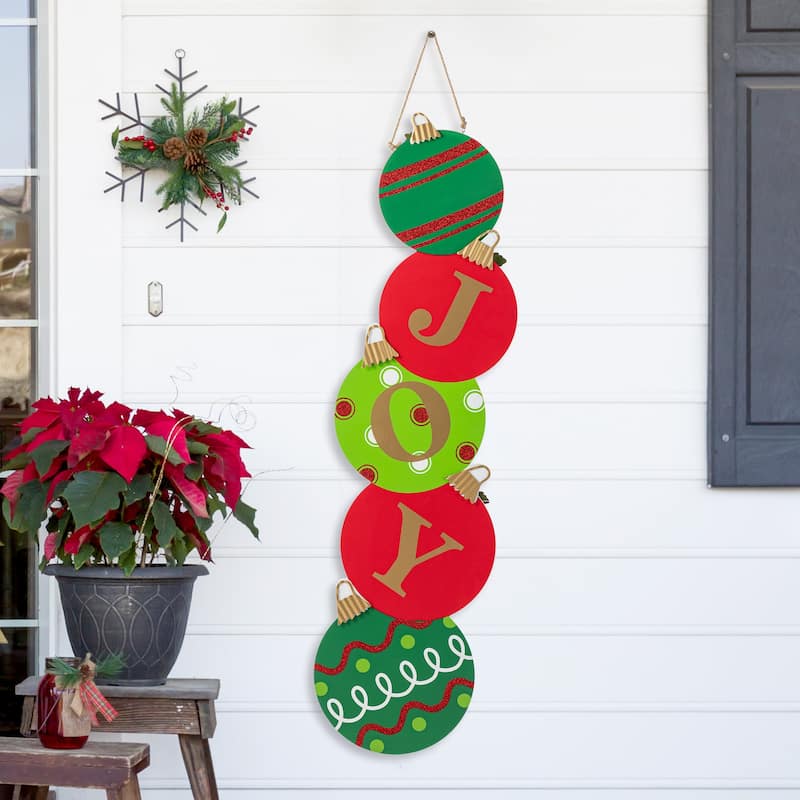 Glitzhome 41.75"H Fall and Christmas Double Sided Wooden Pumpkin and Ornament Porch Sign