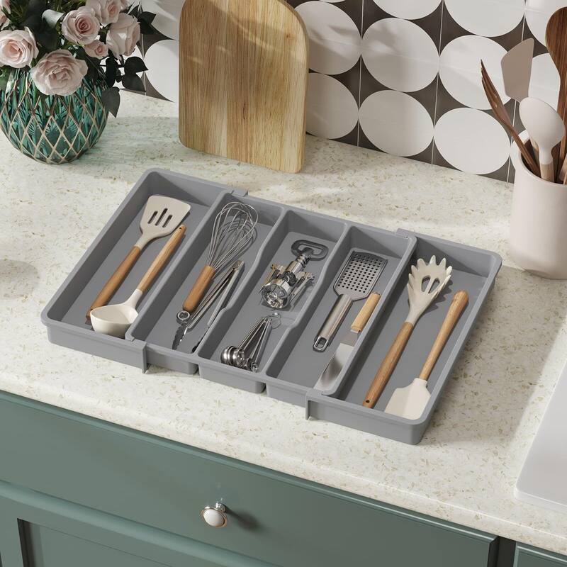 Expandable & Adjustable Utensil Drawer Organizer - Black Large