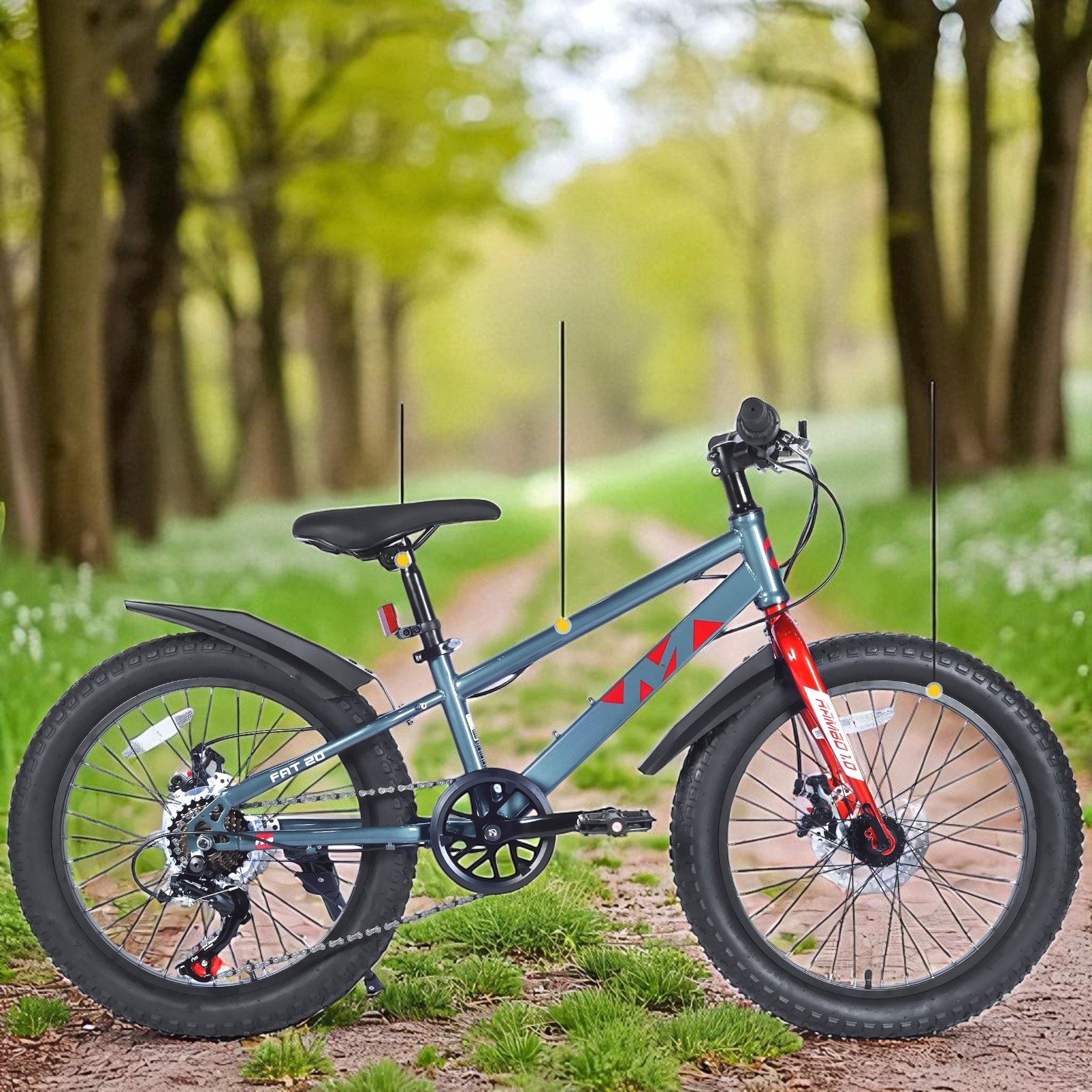 20 Inch Kids Fat Tire Mountain Bike, Boys & Girls 7-Speed Shimano