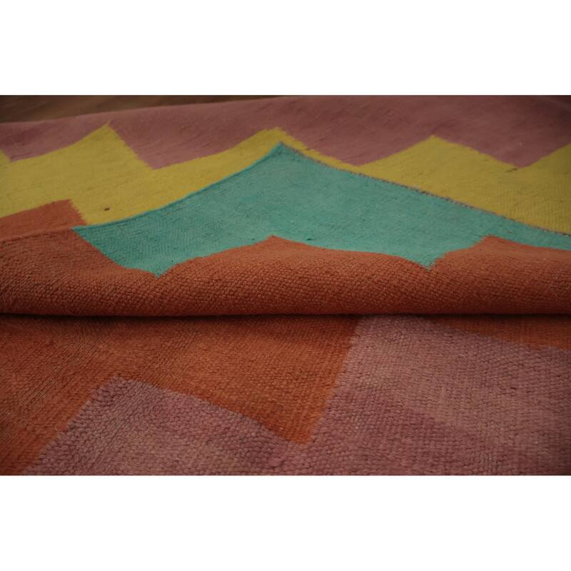 Hand Woven Oriental 100% Wool Carpet Southwestern Modern Multi-Colored Kilim Area Rug - 11' 10'' X 8' 10''