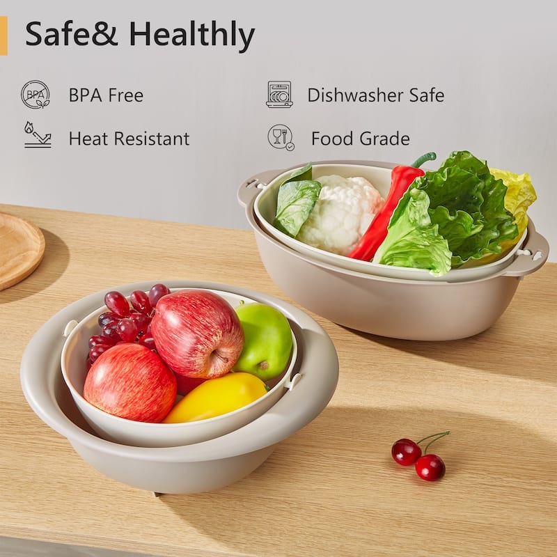 Javlergo Stackable Double Layer Colander with Rotatable Design BPA Free PP Material Dishwasher Safe for Indoor Outdoor Use