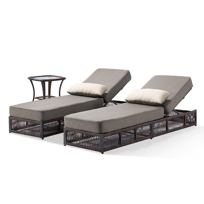 Pocassy 3 Pieces Patio Chaise Lounge Chair with Adjustable Backrest