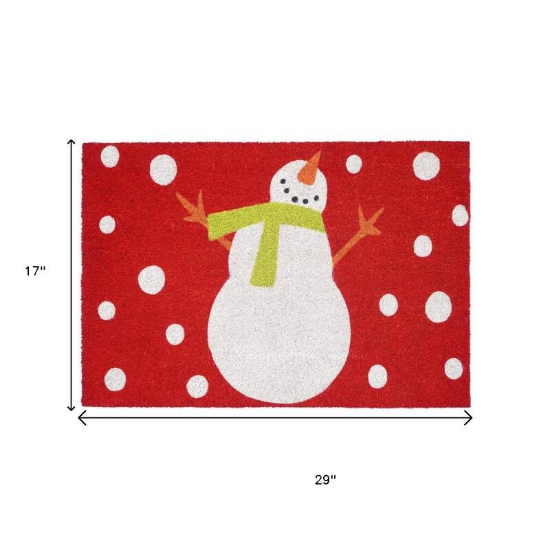 HomeRoots 17" X 29" Red And Christmas Snowman Outdoor Coir Door Mat - 17.00' X '29.00