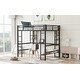 preview thumbnail 12 of 20, Full Size Loft Metal&MDF Bed with Long Desk and Shelves,Black