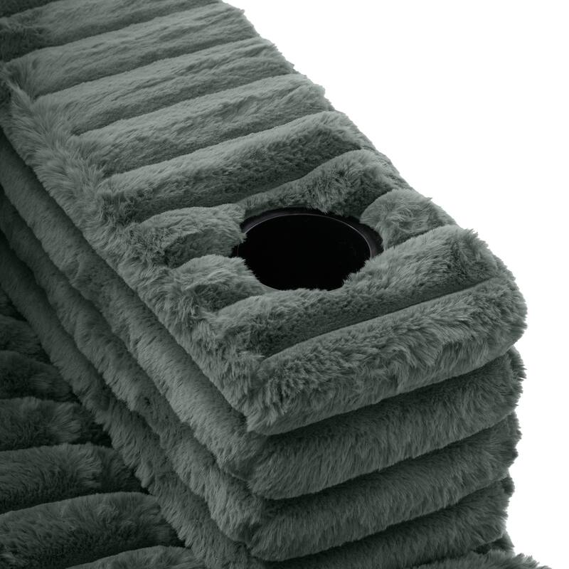 Oversized Double Chaise Lounge Sofa, Living Room 2 Seater Sofa Upholstered Sleeper Sofa Bed Daybed with USB Ports & Cup Holders