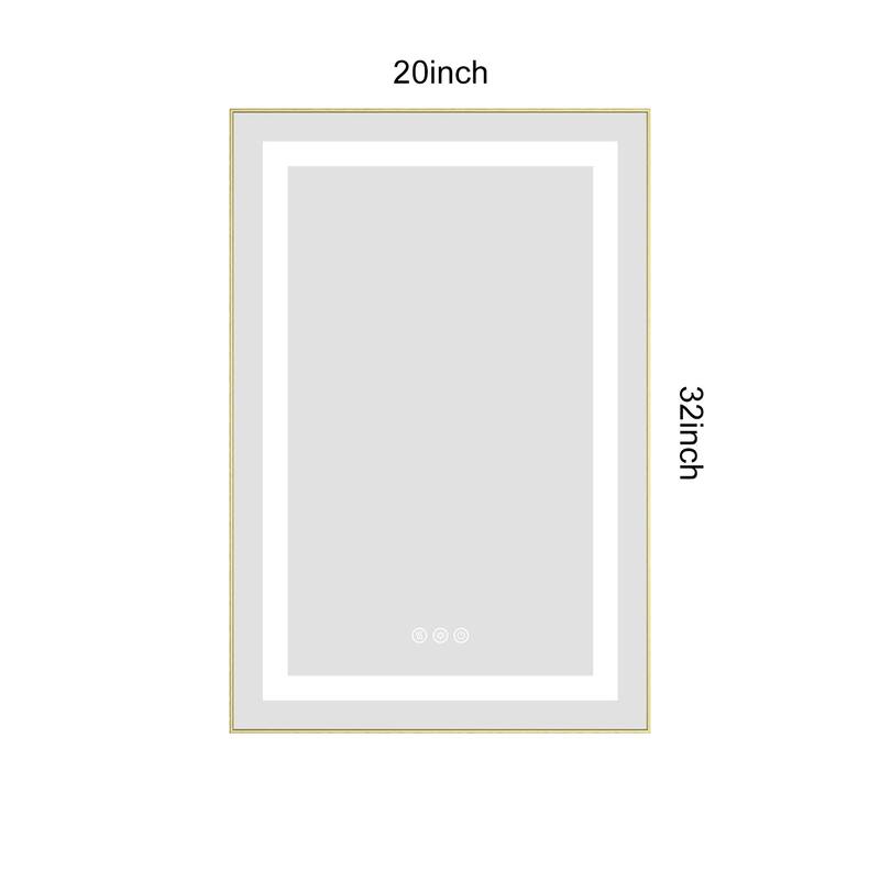 20" x 32" LED Bathroom Mirror with Front and Backlight, Wall Mounted Vanity Mirror with Aluminum Frame, Anti-Fog