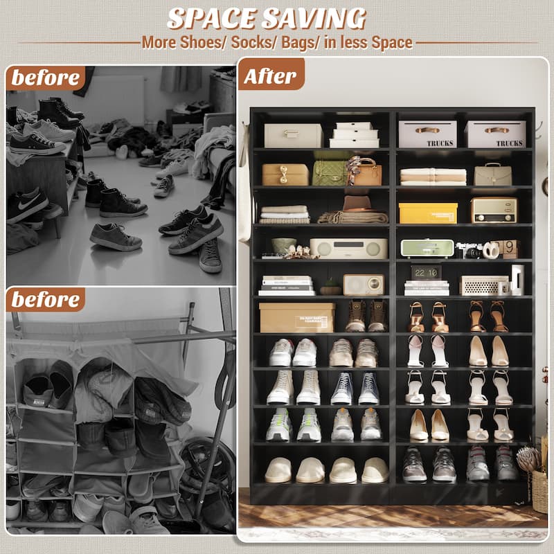 Freestanding 10-Tier Shoe Storage Cabinet,Narrow Wood Shoe Rack Shoe Organizer,Sturdy Closet Organizer Open Display Cabinet