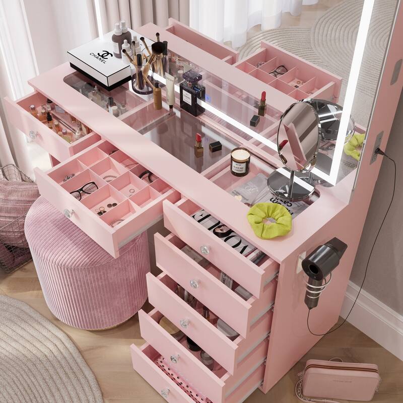 Boahaus Makeup Vanity Desk with LED Mirror & Bluetooth Speakers