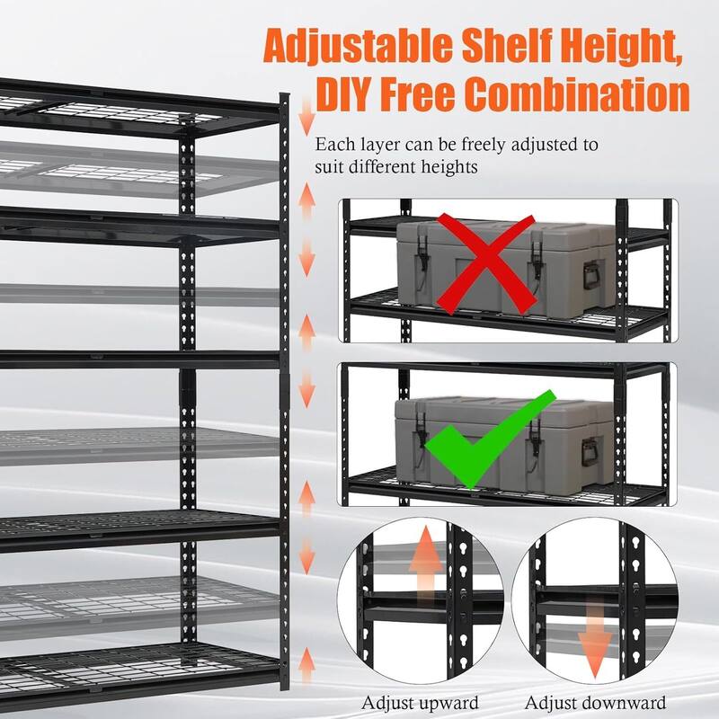 5 Tier Adjustable Storage Shelving Unit Garage Storage Shelves - N/A