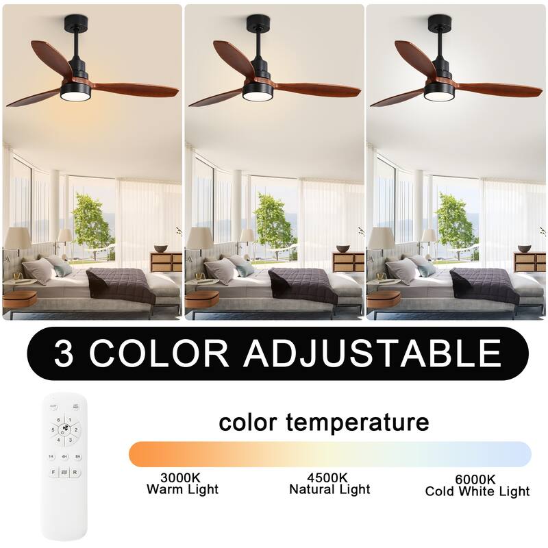 Sofucor 52" Indoor Wood Ceiling Fan Light with Remote, Integrated Light Optional