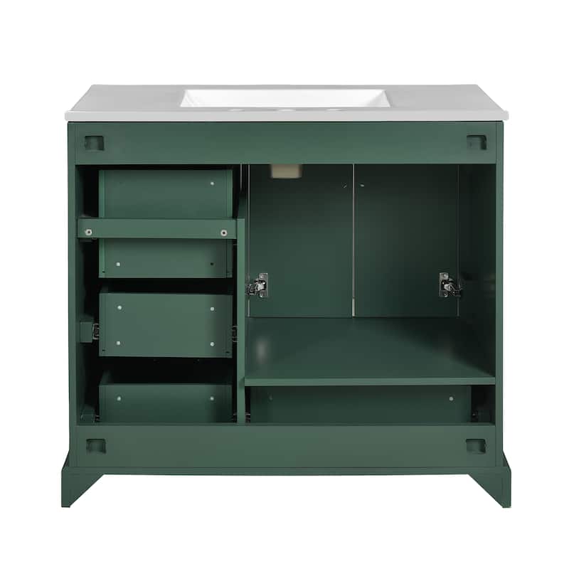 36" Traditional Bathroom Vanity with Ceramics Sink , Green Bathroom Cabinet with Two Soft Close Doors and Four Drawers